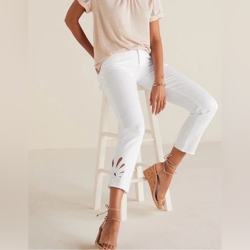 Soft Surroundings Ultimate Slim Crop Cutout White Jeans Size 14 High Rise